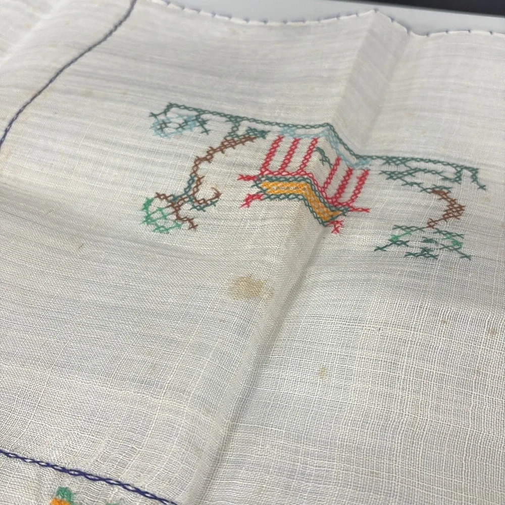 Cross Stitched White Japanese Themed tablecloth
